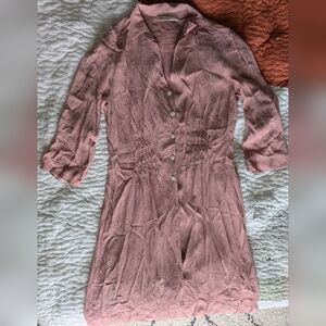 Vintage Dusty Pink Button-Up 100% Silk French Dress